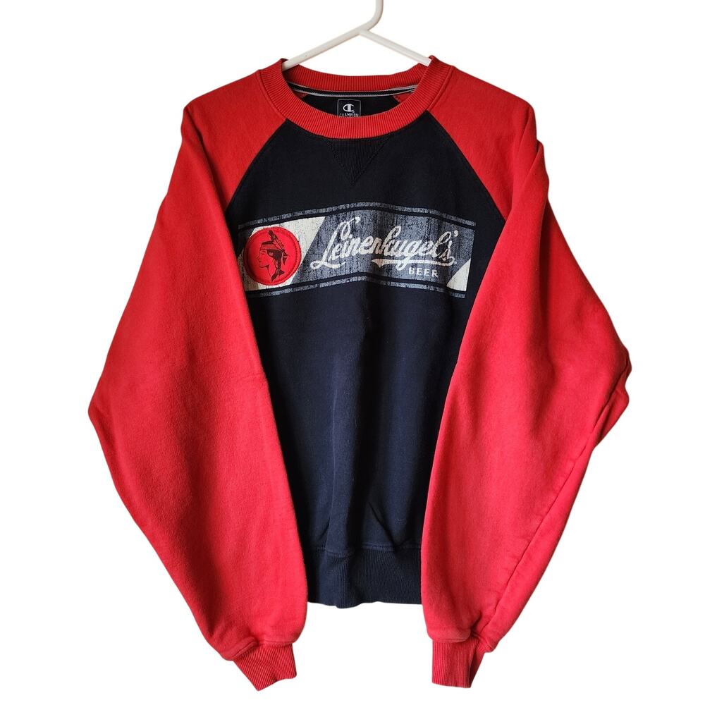 Vintage Leinenkugels Sweatshirt Mens Size Large Champion Black Red Fleece Beer